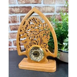 Handmade Arrowhead & Indian Chief Wood Mantel Clock, Ornate Native American